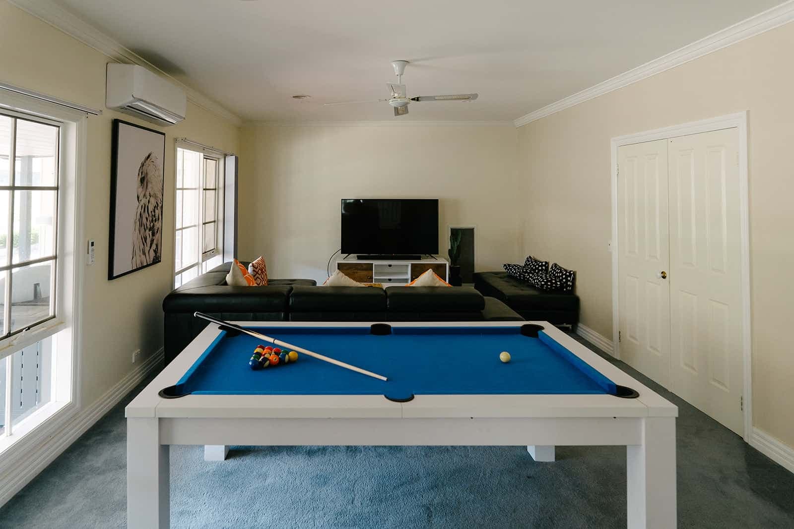 Indoor games including pool table, table tennis and darts at Murrindindi Retreat